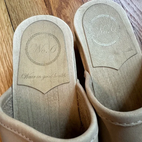No. 6 Tan Daria Leather Mules Classic Wooden Clogs 38 8 - Picture 4 of 6